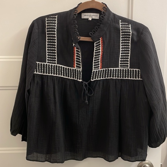 Apiece Apart Black Boxy Embroidered Loreto Flowy Boho Western Blouse Size‎ 2 - Picture 1 of 11